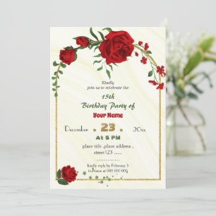 fleurs rouges vert feuilles invitation anniversair