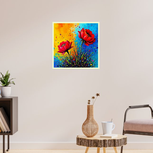 Fleurs rouges vibrantes - Impression Pop Art (Salon 3)