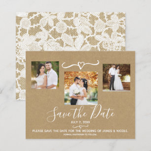 Fleurs Rustiques Dentelle Blanche Kraft Photo Cart