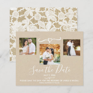 Fleurs rustiques dentelle blanche Kraft Photo cart