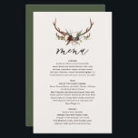 Fleurs rustiques et bois de cerf menu mariage<br><div class="desc">Menu mariage de fleurs rustiques et de bois de cerf. Gamme mariage moderne rustique avec aquarelle feuillage,  fleurs et cerfs. Partie d'une collection</div>