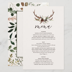 Fleurs rustiques et bois de cerf menu mariage