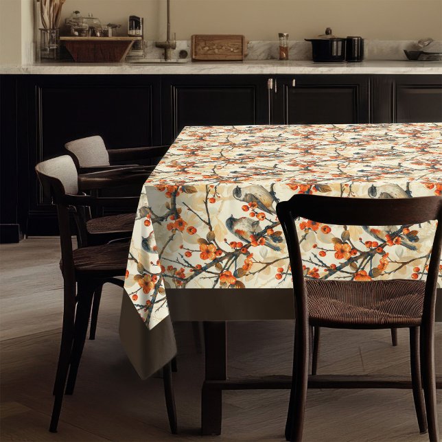 Fleurs rustiques et nappes d'automne chaudes aux o (Warm Autumn Tablecloth with Birds Rustic Flowers)