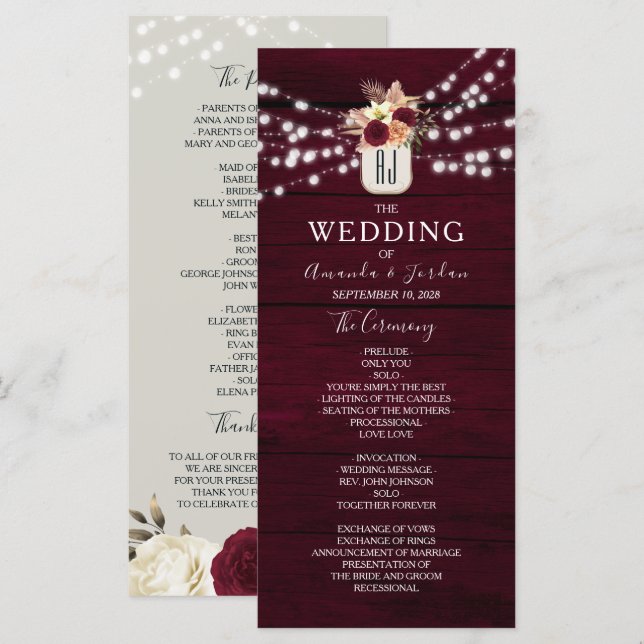 Fleurs Rustiques Programme de Mariage Bourgogne (Devant / Derrière)