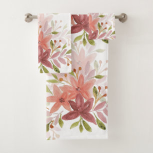 Fleurs sauvages aquarelle en rose, bordeaux, vert