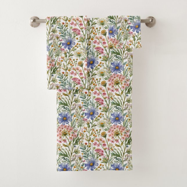 Fleurs sauvages aquarelle rose bleu (En situation)