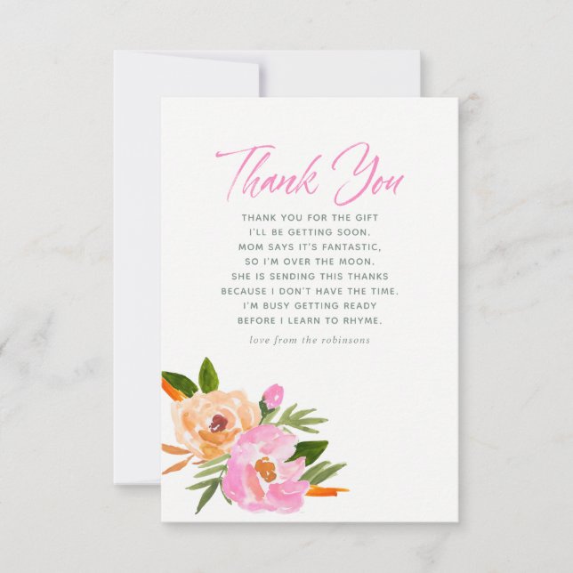 Fleurs sauvages aquarelle rose Merci Baby Shower (Devant)