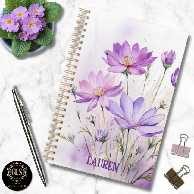Fleurs sauvages aquarelle violettes Minimaliste No (Daily Planner – Personalized Watercolor Wildflower)