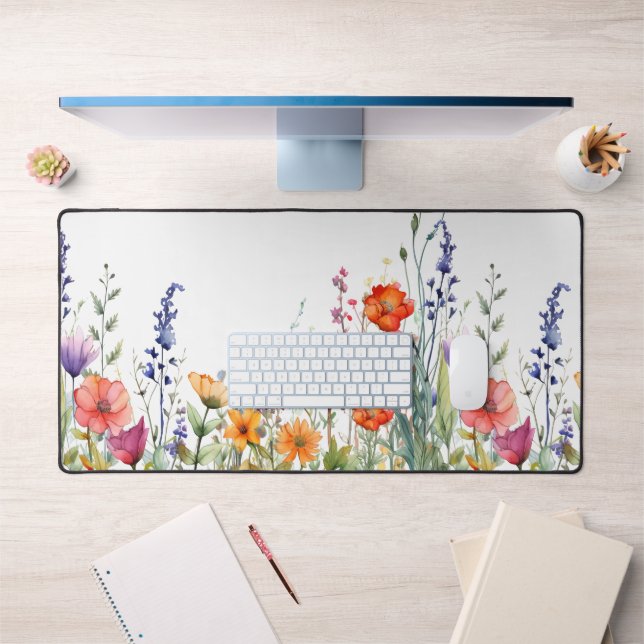 Fleurs sauvages aquarelles colorées vibrantes  (Bureau 1)