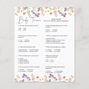 Fleurs sauvages Bébé Quiz Jeu de Baby Shower