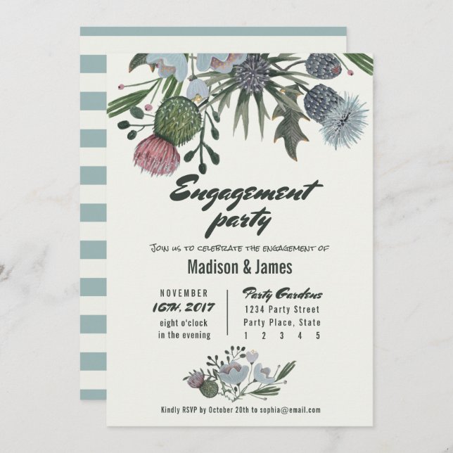 Fleurs sauvages | bleu | Invitations des parties d (Devant / Derrière)