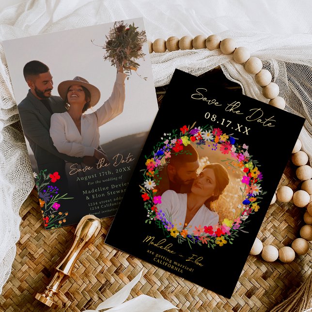 Fleurs sauvages boho 2 photos mariage carte de sau (Créateur téléchargé)