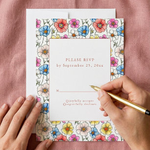 Fleurs sauvages colorées carte RSVP motif sans sou