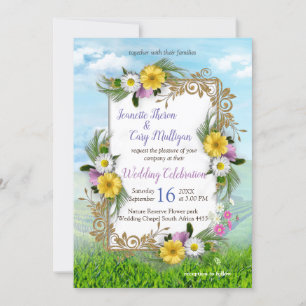 Fleurs sauvages contre une invitation Blue Sky