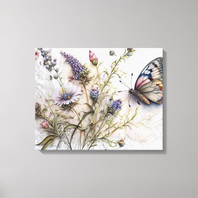 Fleurs sauvages d'aquarelle et toile papillon Impr (Recto)