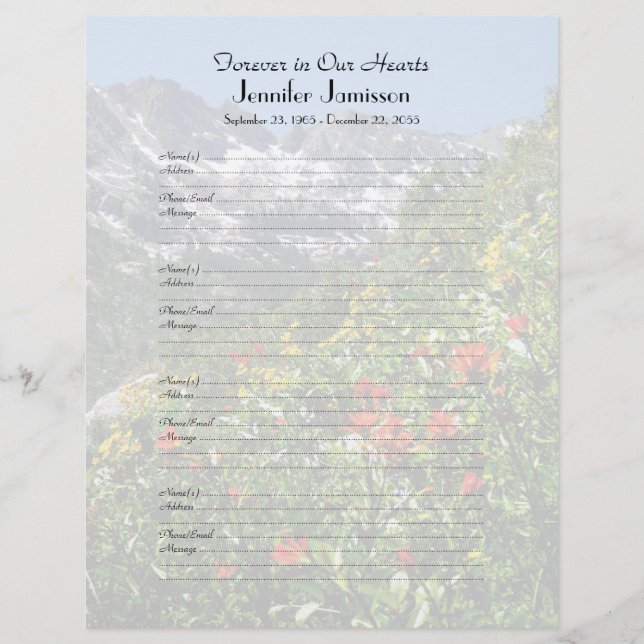 Fleurs sauvages de la page d'inscription du rempli (Devant)