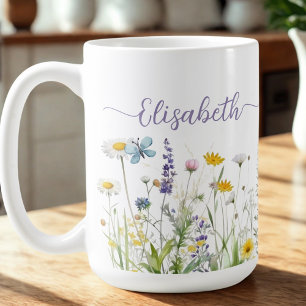 Fleurs sauvages d'été printemps Nom de script Mug