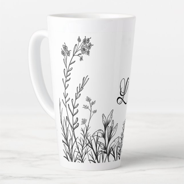 Fleurs sauvages Doodles Monogramme Latte Mug (Angle gauche)