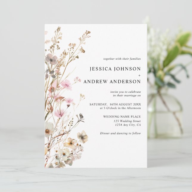 Fleurs Sauvages Élégantes Faire-Part de Mariage Fl (Debout devant)