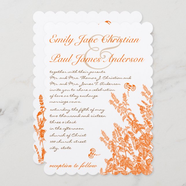 Fleurs sauvages et abeilles Orange Invitations de  (Devant / Derrière)