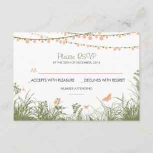 fleurs sauvages et lumières à cordes mariage carte