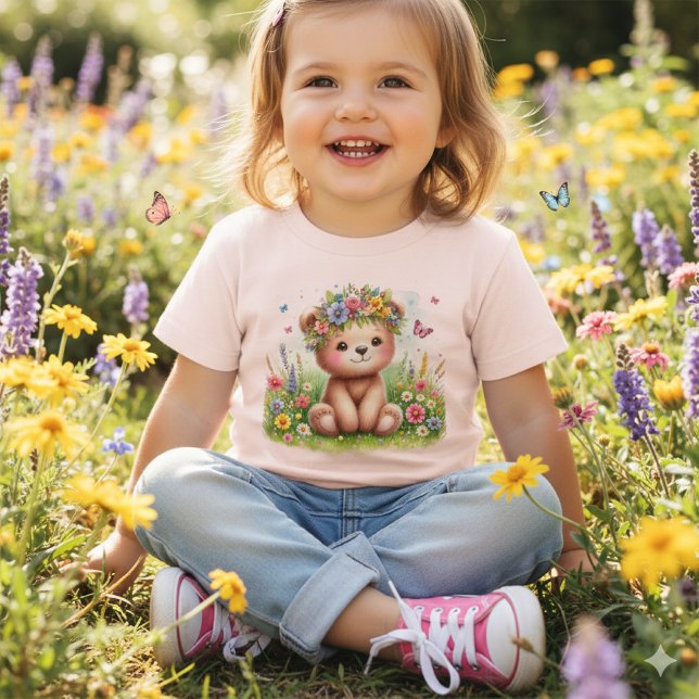 Fleurs sauvages et papillons ( Whimsy in bloom: toddler joyfully picks flowers in teddy tee with butterflies)