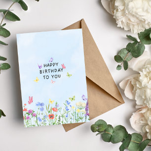 Fleurs sauvages et papillons Bonne carte d'anniver