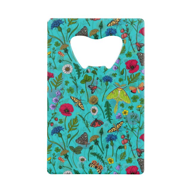 Fleurs sauvages et papillons de nuit sur turquoise (Devant)