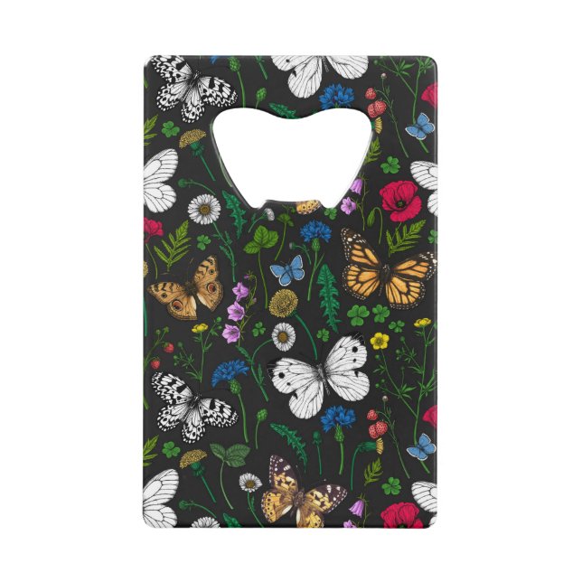 Fleurs sauvages et papillons sur le noir (Devant)