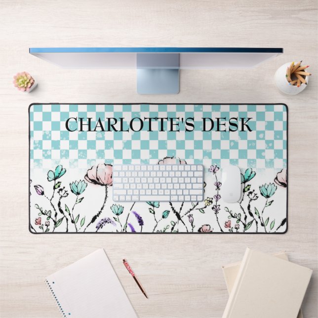 Fleurs sauvages fantaisistes avec À damiers Motif (Bureau 1)