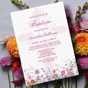 Fleurs sauvages fraîches Invitation de baptême Sai