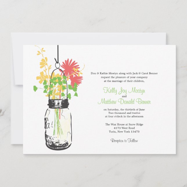Fleurs sauvages & Mason Jar Mariage Invitations (Devant)