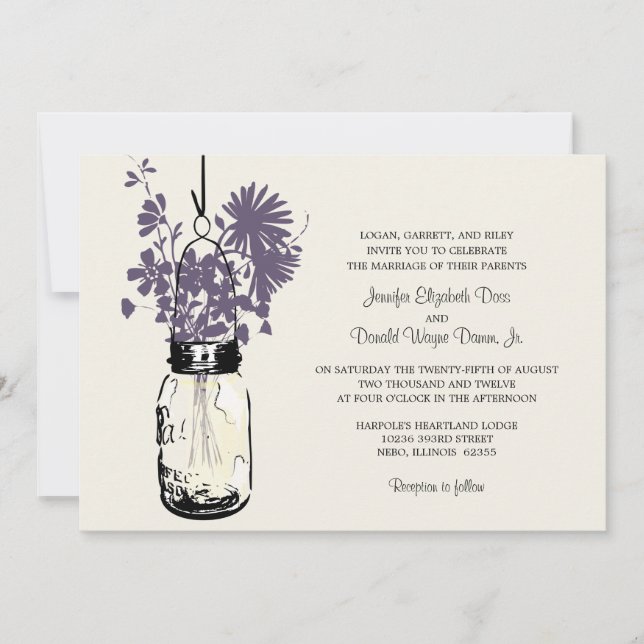Fleurs sauvages & Mason Jar Mariage Invitations (Devant)