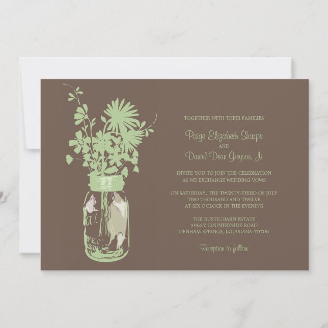 Fleurs sauvages & Mason Jar Mariage Invitations (Devant)