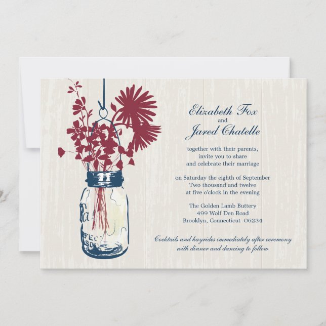 Fleurs sauvages & Mason Jar Mariage Invitations (Devant)