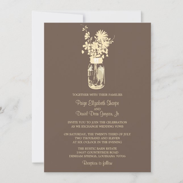 Fleurs sauvages & Mason Jar Mariage Invitations (Devant)
