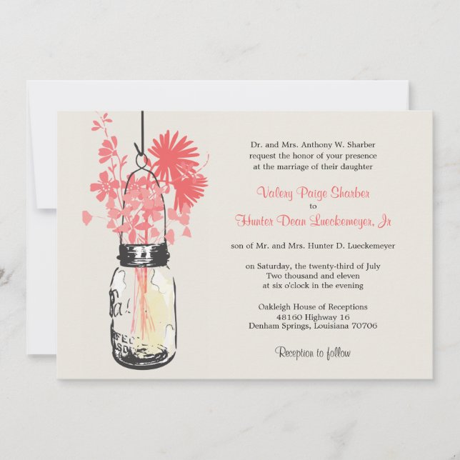 Fleurs sauvages & Mason Jar Mariage Invitations (Devant)