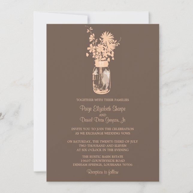 Fleurs sauvages & Mason Jar Mariage Invitations (Devant)