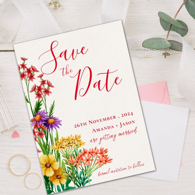 Fleurs Sauvages Orange Clair Mariage Enregistrez l (Bright Orange Wildflowers Wedding Save the Date)