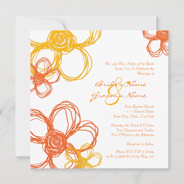 Fleurs sauvages orange et jaune Faire-part de mari (Devant)