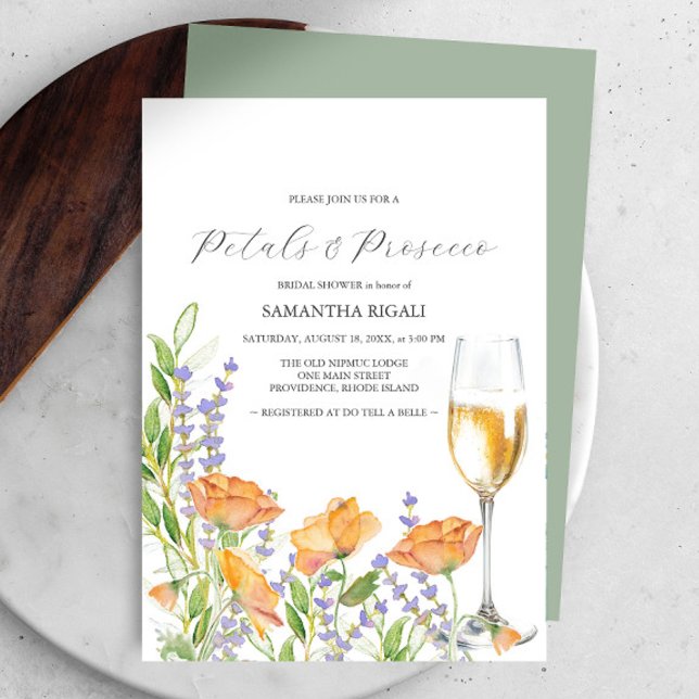 Fleurs sauvages Pétales & Prosecco Réception de ma (Petals and Prosecco bridal shower invitations watercolor wildflowers by Victoria Grigaliunas )