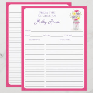 Fleurs sauvages Pot Mason Rose Cahiers de recettes
