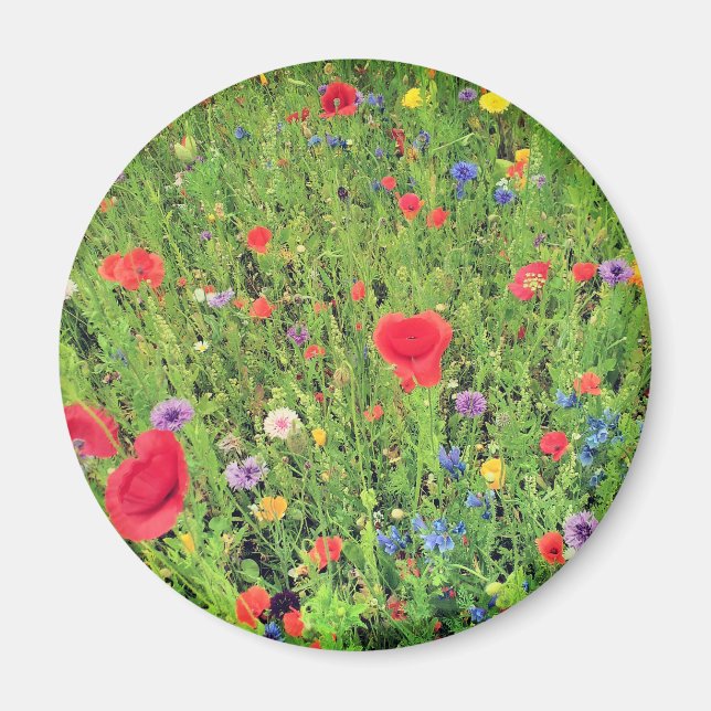 Fleurs sauvages Printemps Photo 5,7 Cm Magnet rond (Devant)