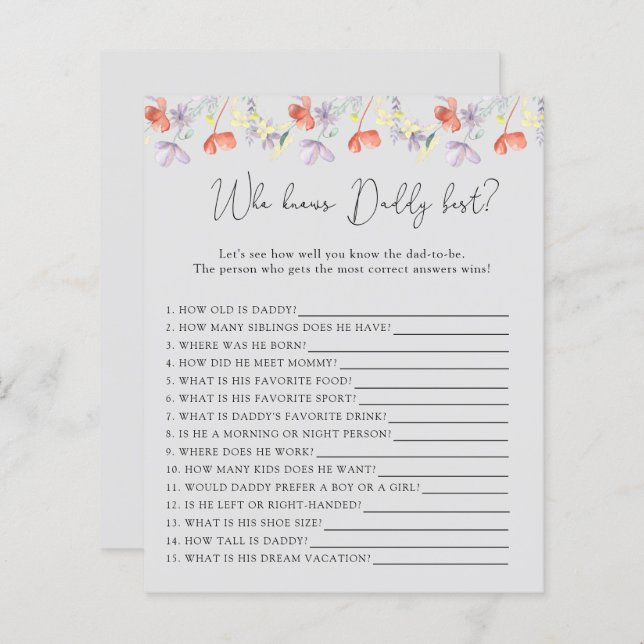 Fleurs sauvages qui connaît le mieux DADDY (Devant / Derrière)