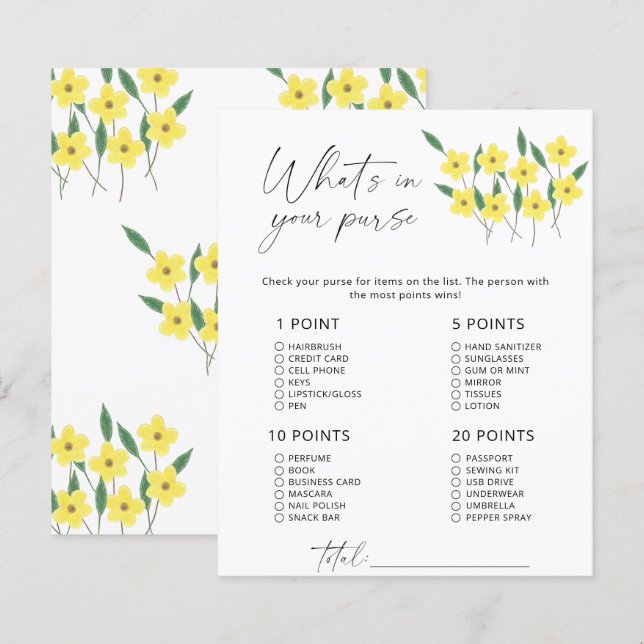 Fleurs sauvages Qu'y a-t-il dans votre sac à main (Devant / Derrière)