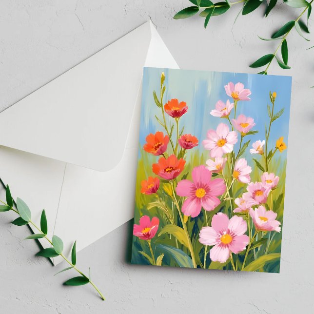 Fleurs sauvages roses | Carte de peinture florale  (Créateur téléchargé)