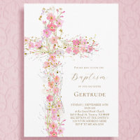 fleurs sauvages roses croisent Baptême Invitation