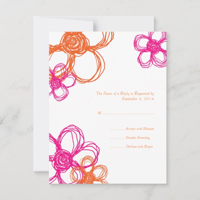 Fleurs sauvages roses et orange Mariage RSVP (Devant)