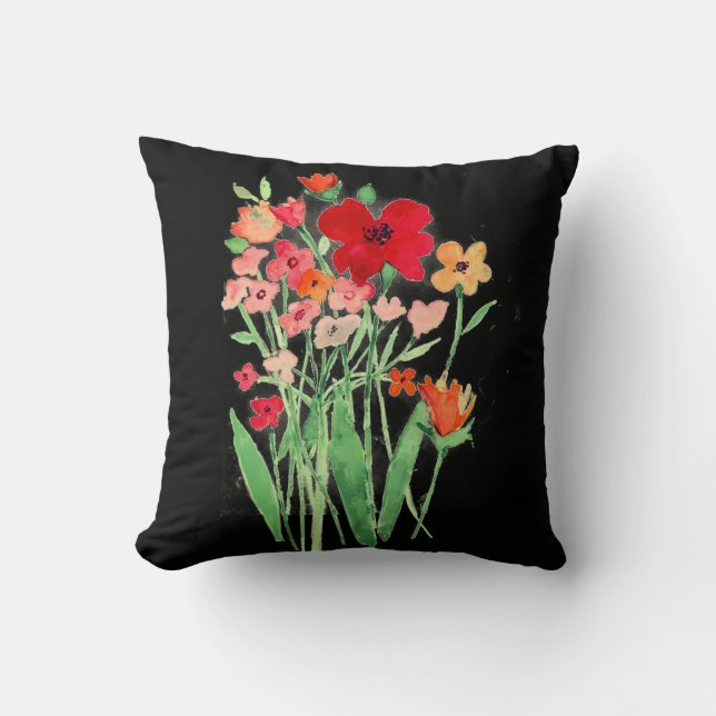 Fleurs sauvages roses et rouges sur un coussin jet (Recto)