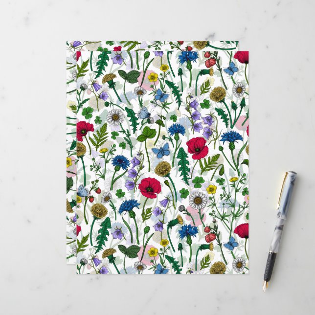 Fleurs sauvages sur blanc cassé (Devant/Arrière en situation)